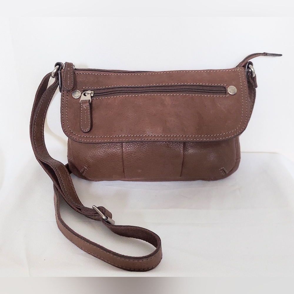 Fossil Adjustable Strap Crossbody Bag Brown Pebbled Leather - Picture 4 of 10